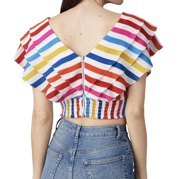 COLOR‎ ME COURTNEY Holly Ruffle Colorful Rainbow Crop Top 4 - Picture 2 of 12